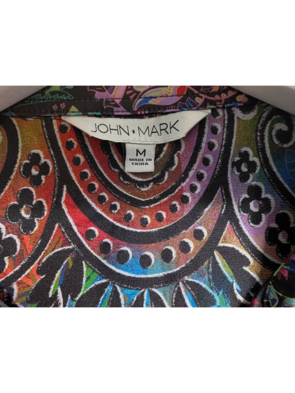 John Mark Mixed Print Satin Sz M Long Slv Button Blouse Tunic Artsy - Picture 4 of 11